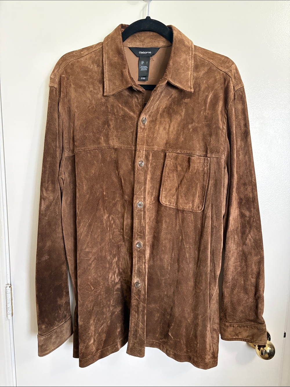 Claiborne Brown Suede Leather Button-Up Shirt Jacket